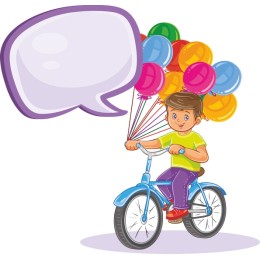 Colorful Boy Riding Bicycle with Balloons