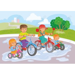 Cheerful Kids Bicycle Adventure