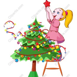 Festive Holiday Girl with Christmas Tree