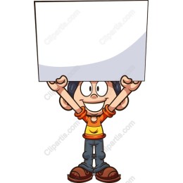Cheerful Cartoon Boy Holding Blank Sign