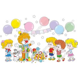 Cheerful Clown and Playful Kids