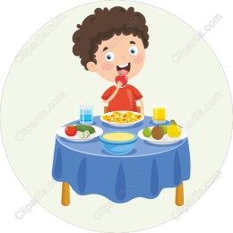 Joyful Boy at Dinner Table