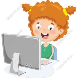 Cheerful Girl Working on Computer