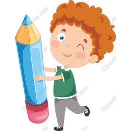 Cheerful Boy Holding Giant Colored Pencil