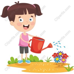 Cute Girl Watering Flowers