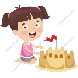 Joyful Beach Fun: A Girl Building a Sandcastle