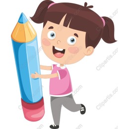 Cheerful Girl with Giant Colored Pencil