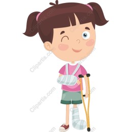 Cheerful Girl with Crutches