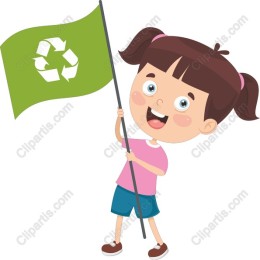 Joyful Eco-Friendly Girl with Recycling Flag