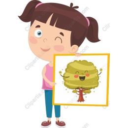 Cheerful Girl with Smiling Tree