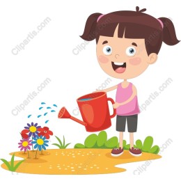 Cheerful Girl Watering Flowers