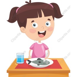 Cheerful Girl Eating Fish