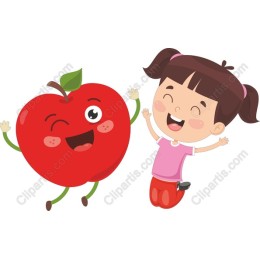 Joyful Girl and Cheerful Apple
