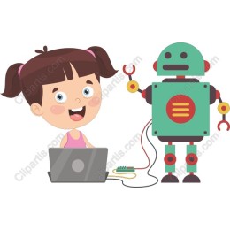 Cheerful Girl and Robot