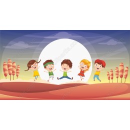 Cheerful Children Playing in a Whimsical Landscape