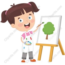 Cheerful Girl Painting Tree