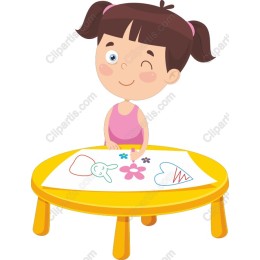 Cheerful Girl Drawing at Table