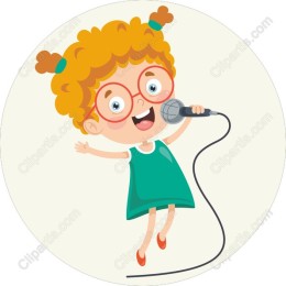 Cheerful Girl Singing with Microphone