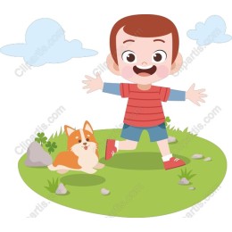 Joyful Child and Corgi