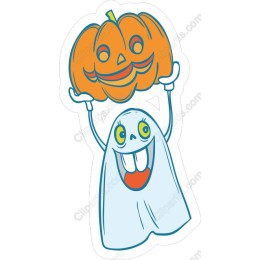 Cheerful Ghost with Pumpkin