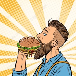 Retro Bearded Man with Hamburger