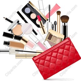 Vibrant Makeup with Red Cosmetics Bag