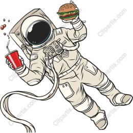 Astronaut with Burger and Drink