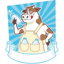 Cheerful Cartoon Cow with Milk Bottles
