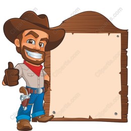 Cheerful Cowboy with Rustic Sign