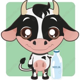Cheerful Cow with Milk Bottle