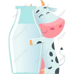 Cheerful Cow Embracing Milk Bottle