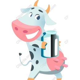 Cheerful Cartoon Cow with Milk Jar