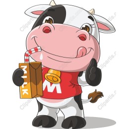 Charming Cartoon Cow Enjoying Milk