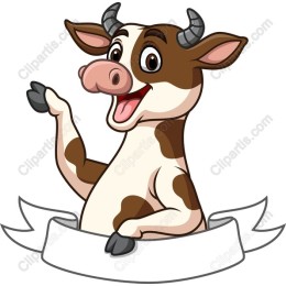 Cheerful Cartoon Cow with Ribbon Banner