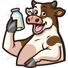 Cheerful Cartoon Cow Holding Milk