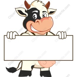 Cartoon Cow with Blank Sign