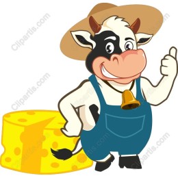 Cheerful Cartoon Cow with Cheese