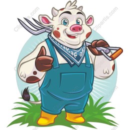 Cheerful Cartoon Cow in Overalls