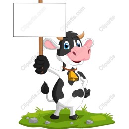 Cheerful Cow with Blank Sign