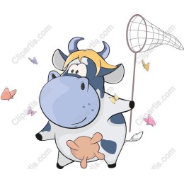 Playful Cow with Butterfly Net