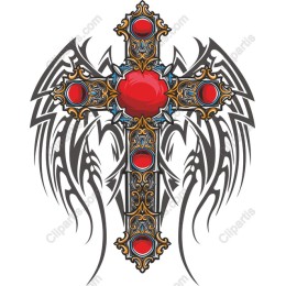 Ornamental Gothic Cross with Red Accents