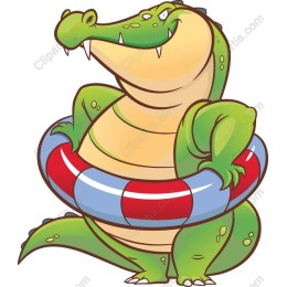 Cartoon Crocodile in Lifebuoy