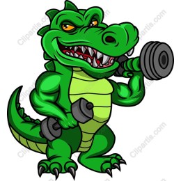 Muscular Cartoon Crocodile Lifting Weights