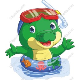 Colorful Cartoon Crocodile in Pool