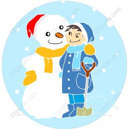 Cheerful Winter Boy and Snowman