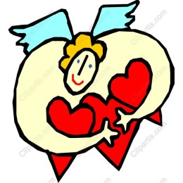Whimsical Angel Embracing Hearts