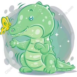 Playful Green Crocodile with Butterfly