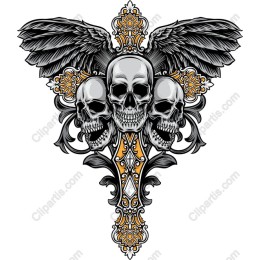 Three Skulls with Wings