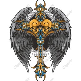 Gothic Winged Skull Cross