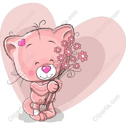 Adorable Pink Kitten Holding Flowers
